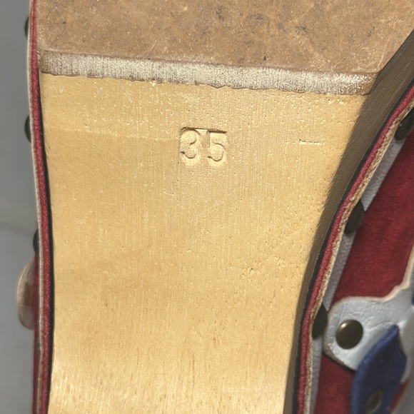 Dolce & Gabbana Red Suede Butterfly Wooden Heel Platform Clogs Women’s Size 35 - Picture 10 of 11